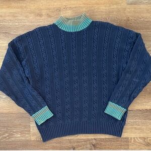 Eddie Bauer Navy Sweater with Green Trim